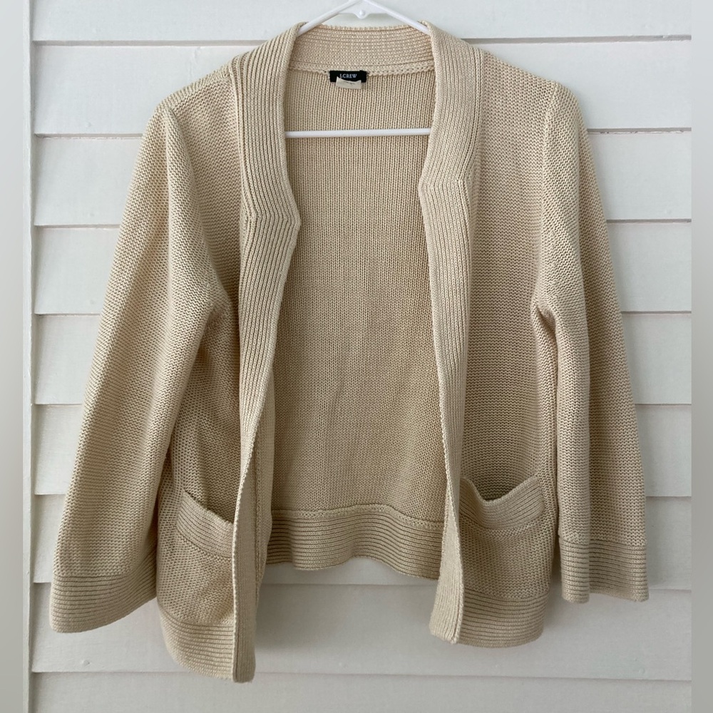 J. Crew | Cream Linen Open Cardigan Sweater Size Large